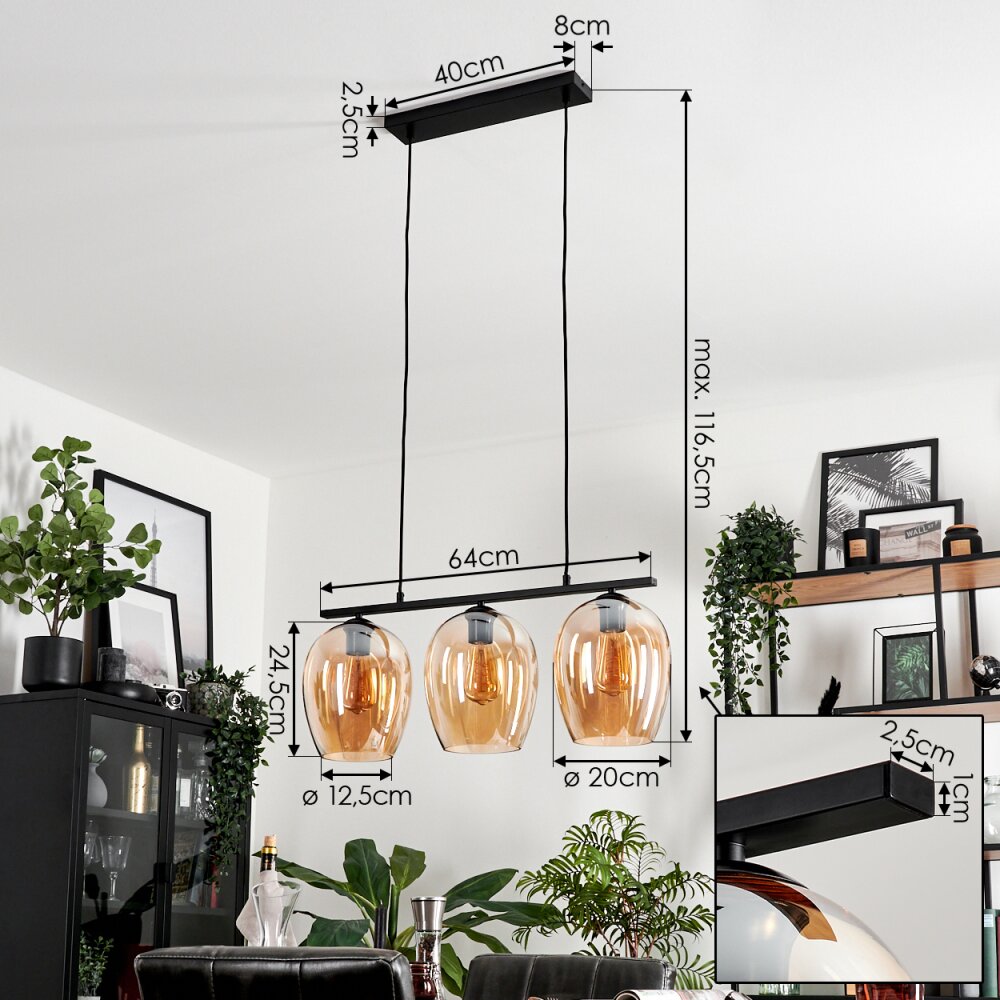 Vevino Lampada a Sospensione Vetro 20cm Ambrato, 3-Luci
