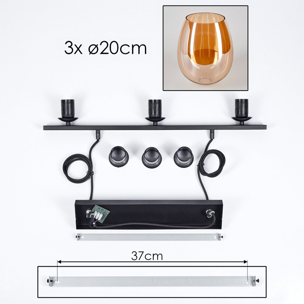 Vevino Lampada a Sospensione Vetro 20cm Ambrato, 3-Luci