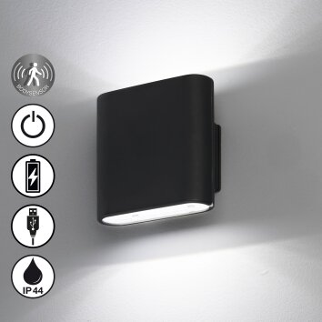 FHL easy Magnetics Applique da esterno LED Nero, 2-Luci, Sensori di movimento