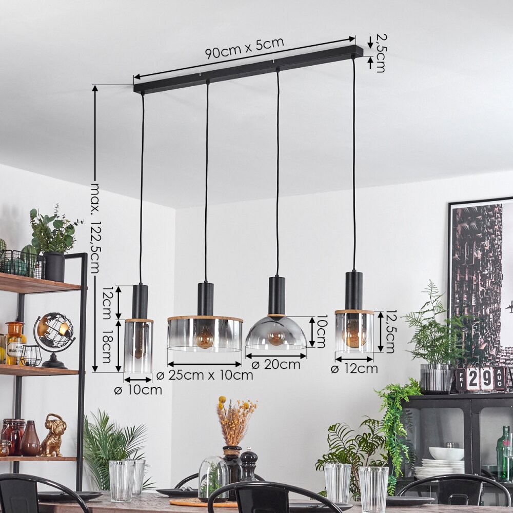 Classon Lampadario a sospensione Aspetto del legno, Nero, 4-Luci