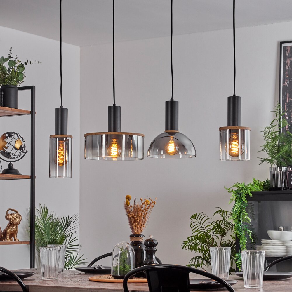Classon Lampadario a sospensione Aspetto del legno, Nero, 4-Luci