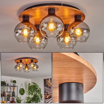 Koyoto Plafoniera - Vetro Écru, Nero, 5-Luci Koyoto Plafoniera - Vetro Écru, Nero, 5-Luci