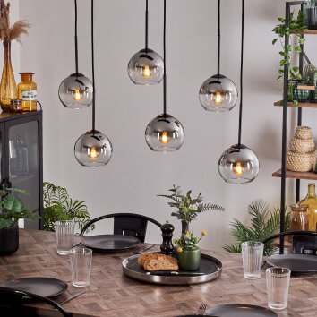 Koyoto Lampadario a sospensione - Vetro Cromo, Chiaro, Grigio fumo, 6-Luci
