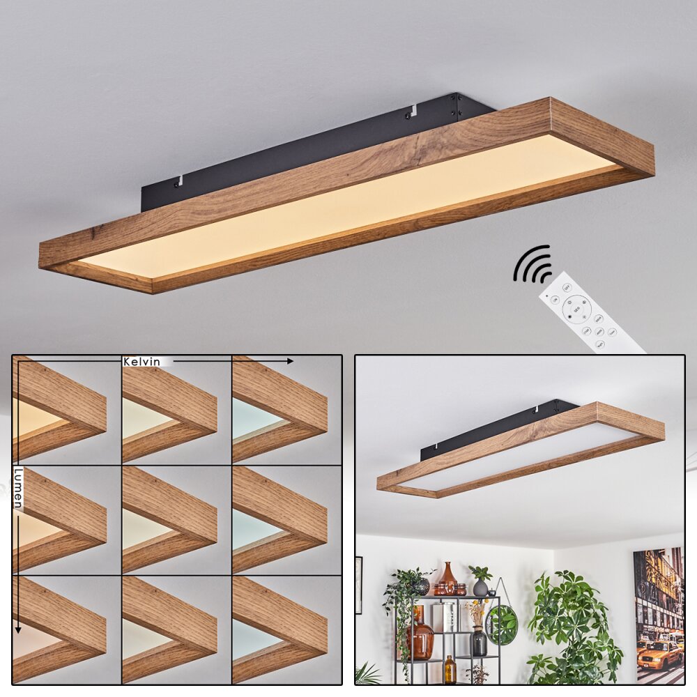 Longvic Plafoniera LED Marrone, Aspetto del legno, Nero, 1-Luce, Telecomando main product photo