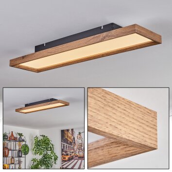 Longvic Plafoniera LED Marrone, Aspetto del legno, Nero, 1-Luce