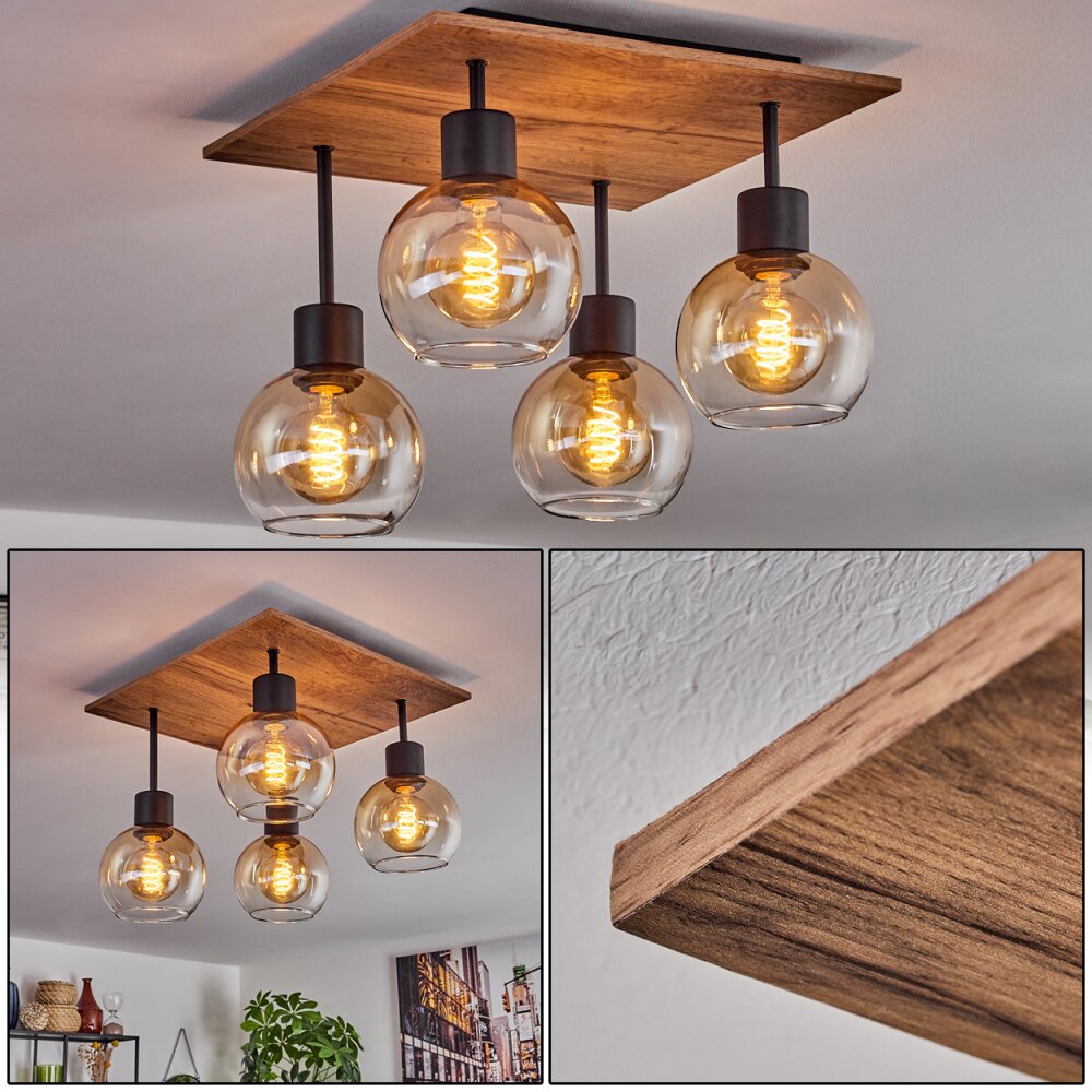 Vouhet Plafoniera Marrone, Aspetto del legno, Nero, 4-Luci main product photo