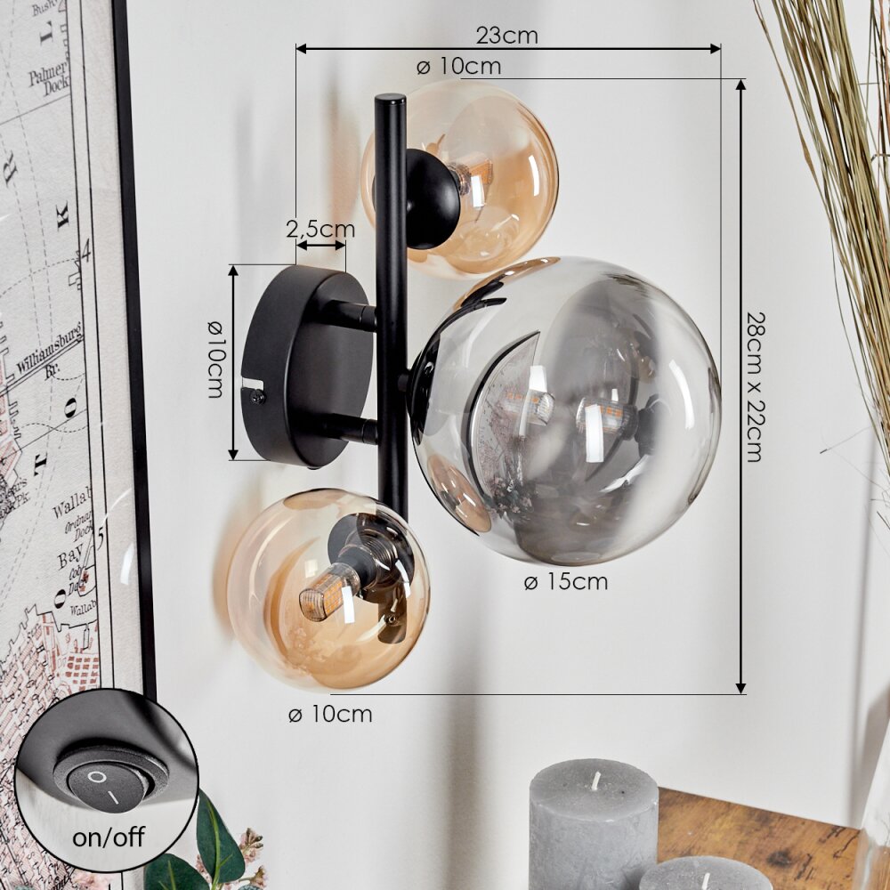 Chehalis Applique - Vetro Ambrato, Grigio fumo, 3-Luci