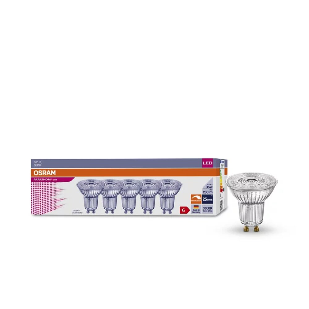 Osram set di 5 LED GU10 3,4 watt 3000 Kelvin 230 lumen main product photo