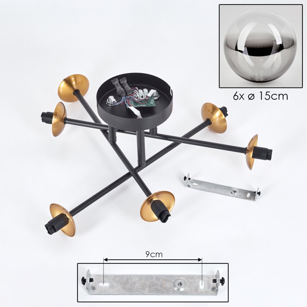 Chehalis Plafoniera - Vetro 15 cm Oro, Nero, 6-Luci