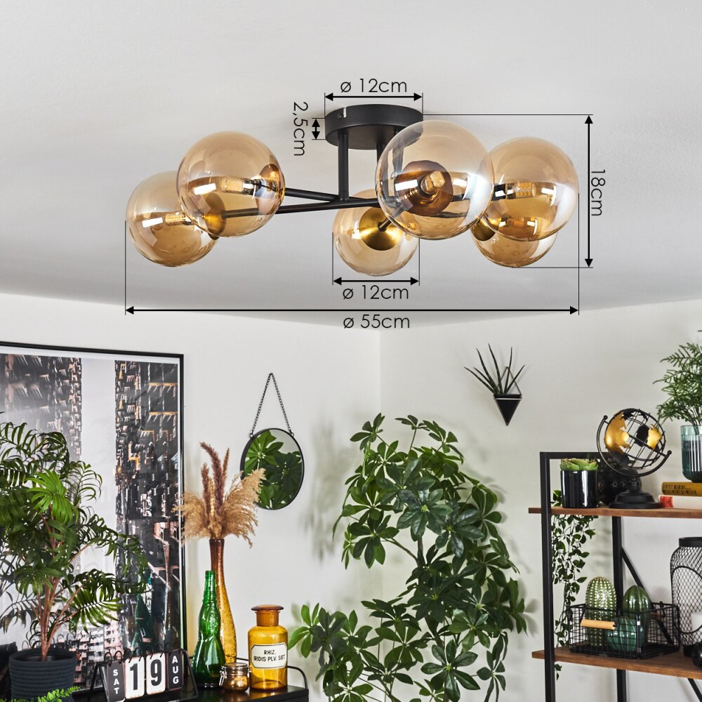 Chehalis Plafoniera - Vetro 12 cm Oro, Nero, 6-Luci