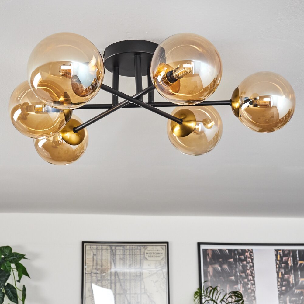 Chehalis Plafoniera - Vetro 12 cm Oro, Nero, 6-Luci
