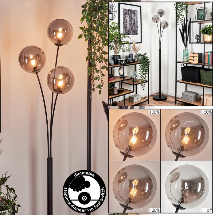Bernado Lampada da terra - Vetro 15 cm Grigio fumo, 3-Luci