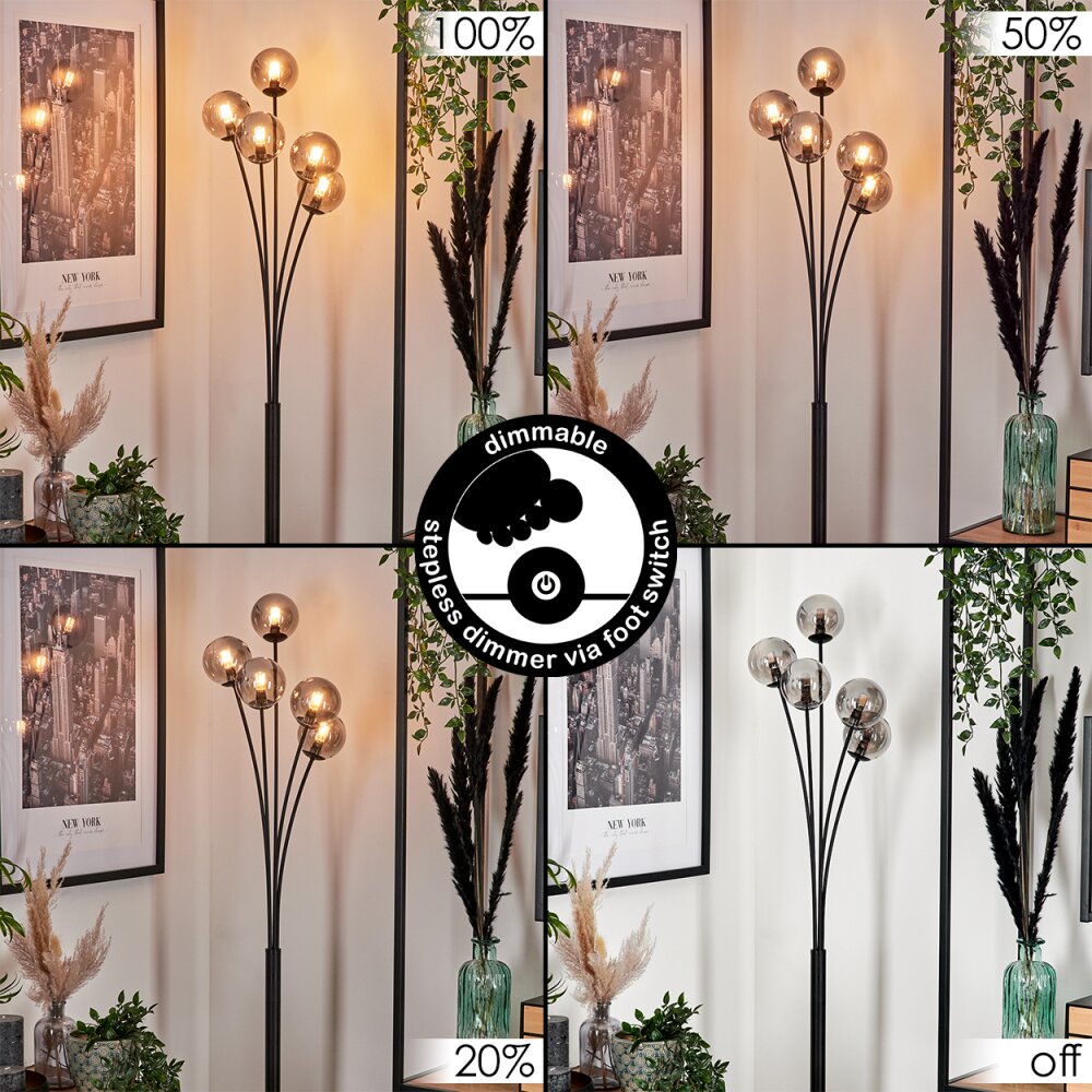 Bernado Lampada da terra - Vetro 10 cm Grigio fumo, 5-Luci