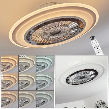 Terradura ventilatore da soffitto LED Cromo, Bianco, 1-Luce, Telecomando