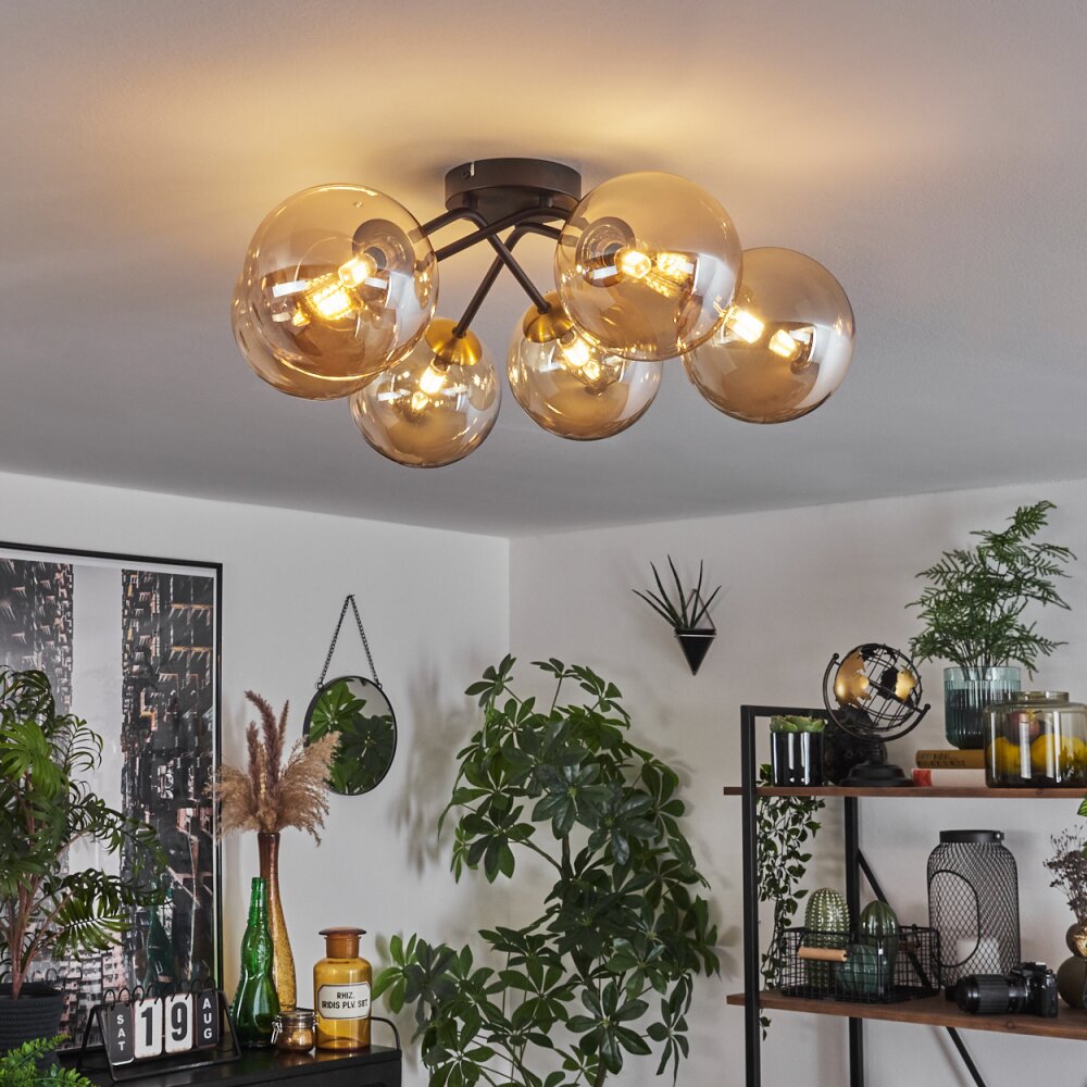 Chehalis Plafoniera - Vetro 15 cm Oro, Nero, 6-Luci