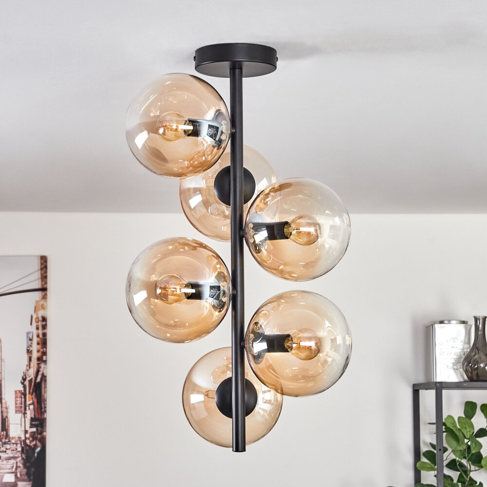 Gastor Plafoniera - Vetro 15 cm Ambrato, Chiaro, 6-Luci