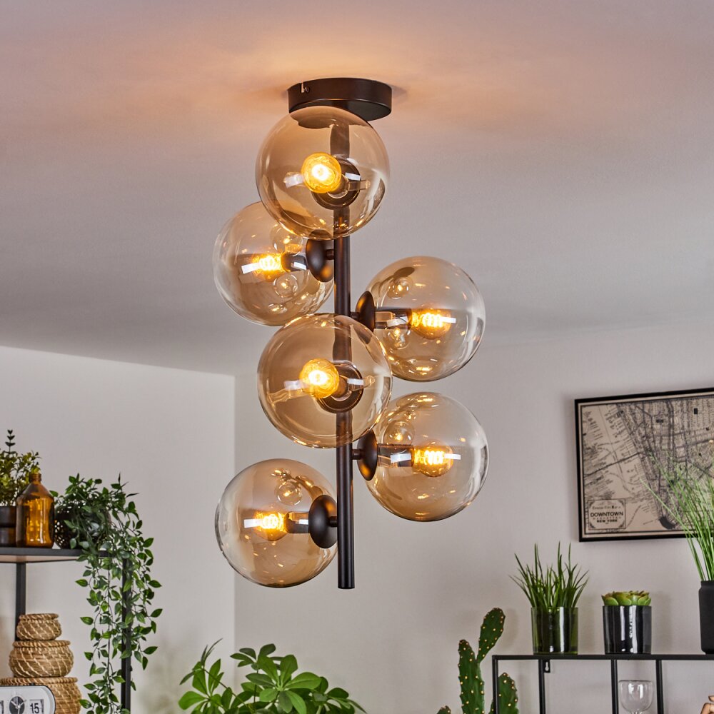 Gastor Plafoniera - Vetro 15 cm Ambrato, Chiaro, 6-Luci