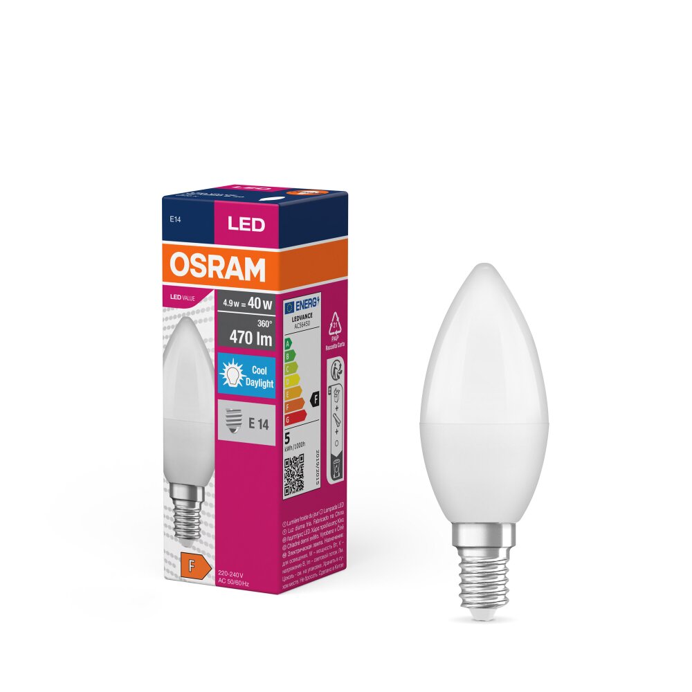Illuminazione Osram E14 LED 4.9 Watt Bianco luce solare 470 Lumen main product photo