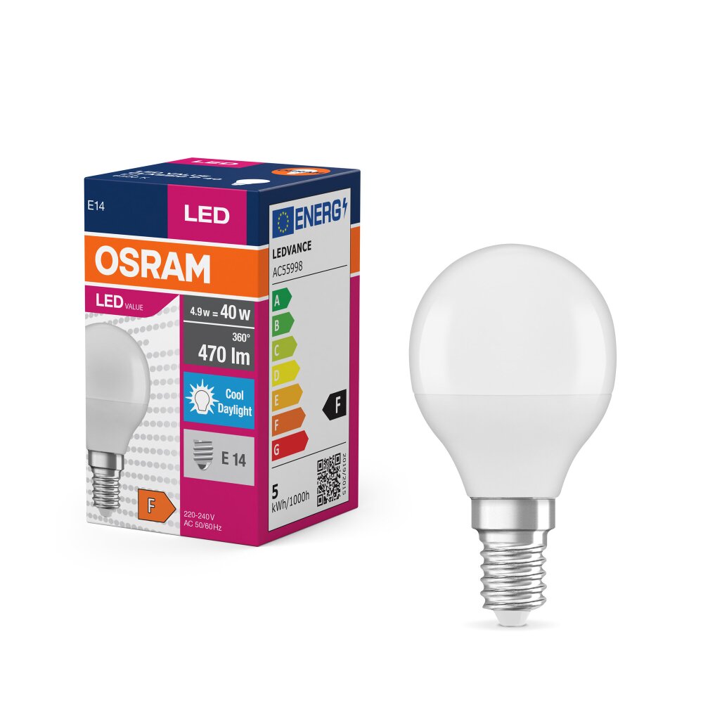 Illuminazione Osram E14 LED 4.9 Watt Bianco luce solare 470 Lumen main product photo