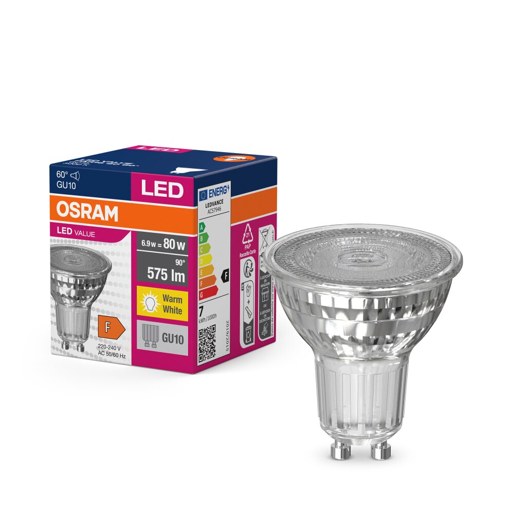 Illuminazione Osram GU10 LED 6.9 Watt Bianco caldo 575 Lumen main product photo