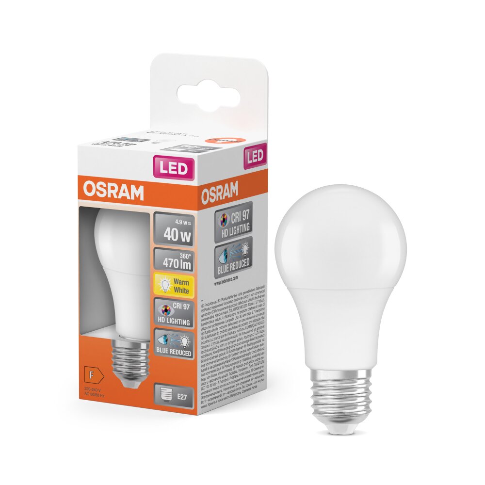 Illuminazione Osram E27 LED 4.9 Watt Bianco caldo 470 Lumen main product photo