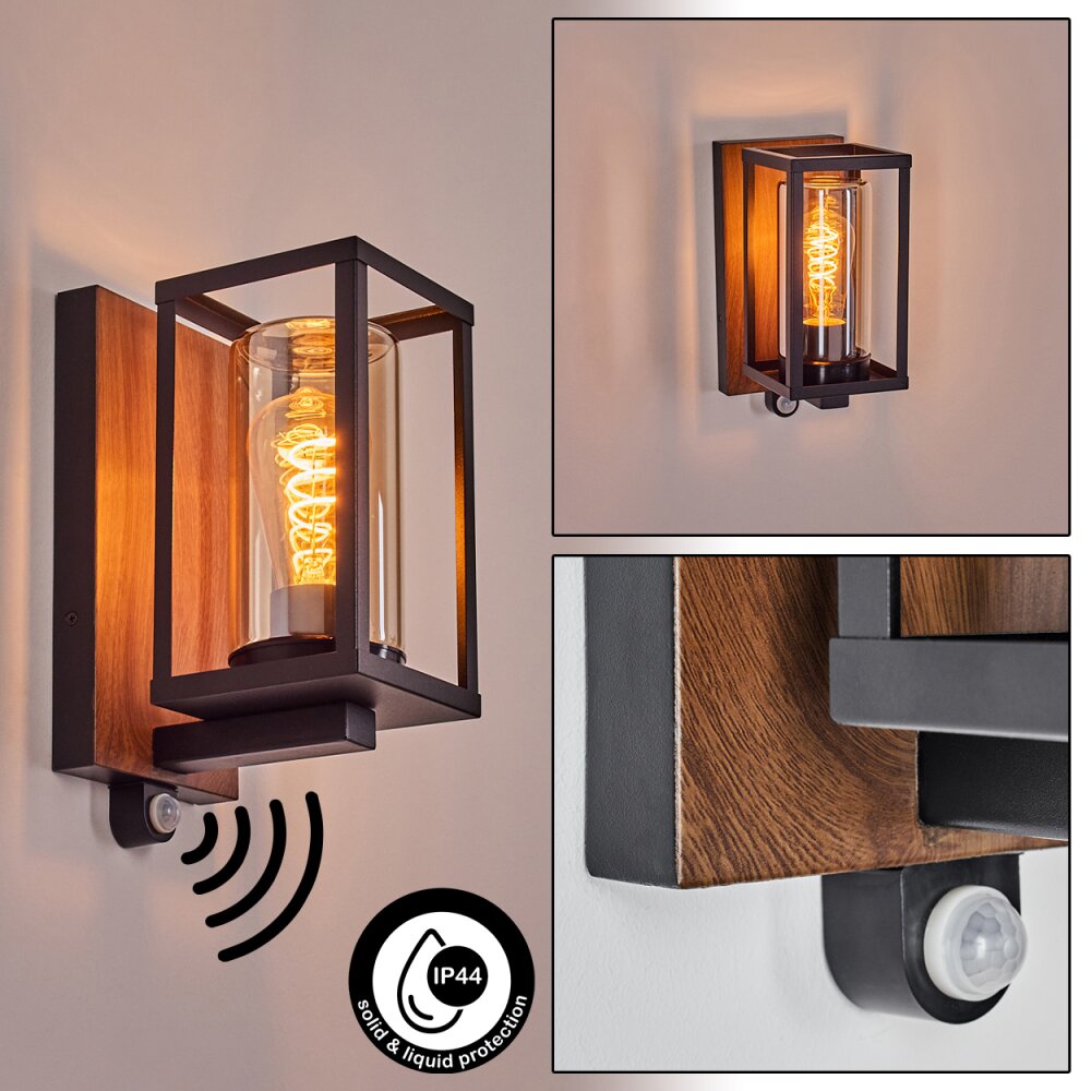 Portalis Lampada da parete per esterno Marrone, Aspetto del legno, Nero, 1-Luce, Sensori di movimento main product photo
