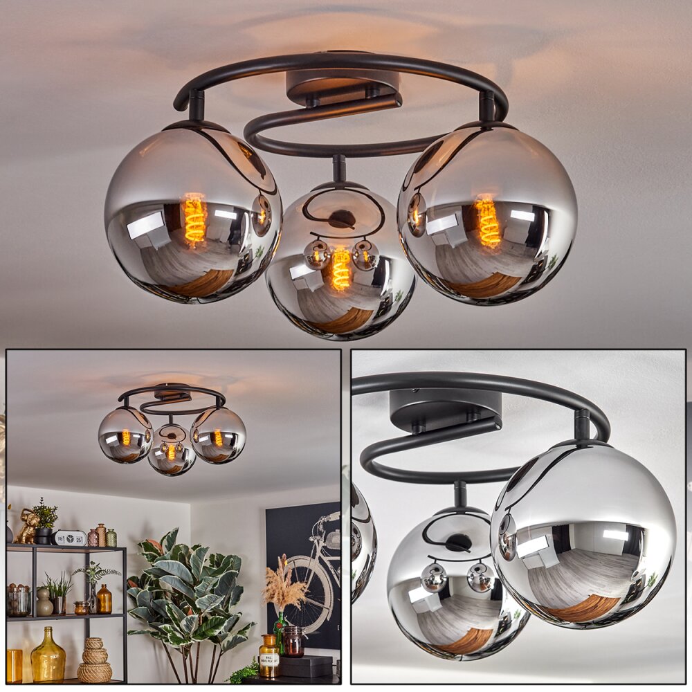 Gastor Plafoniera, Lampada a sfera Cromo, Grigio fumo, 3-Luci main product photo