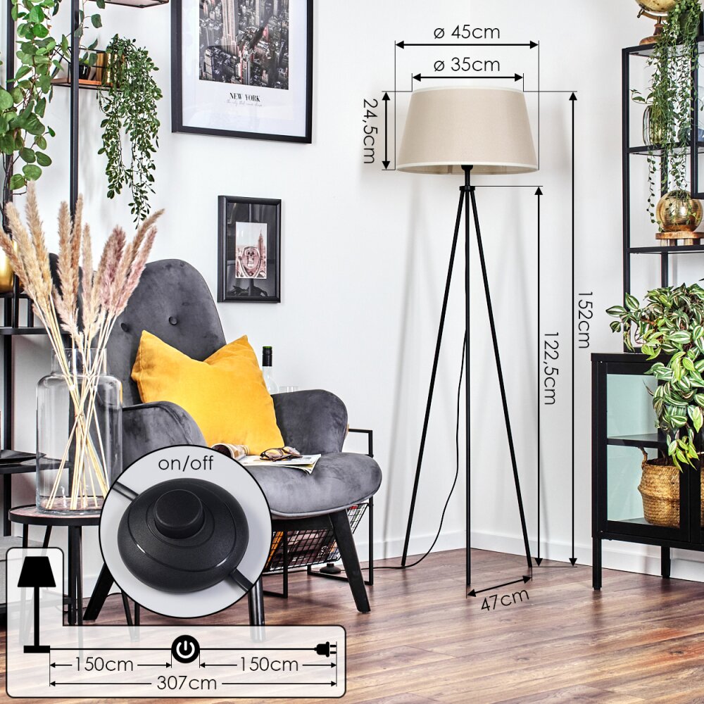 Bassagoda Lampada da terra beige, Bianco, 1-Luce