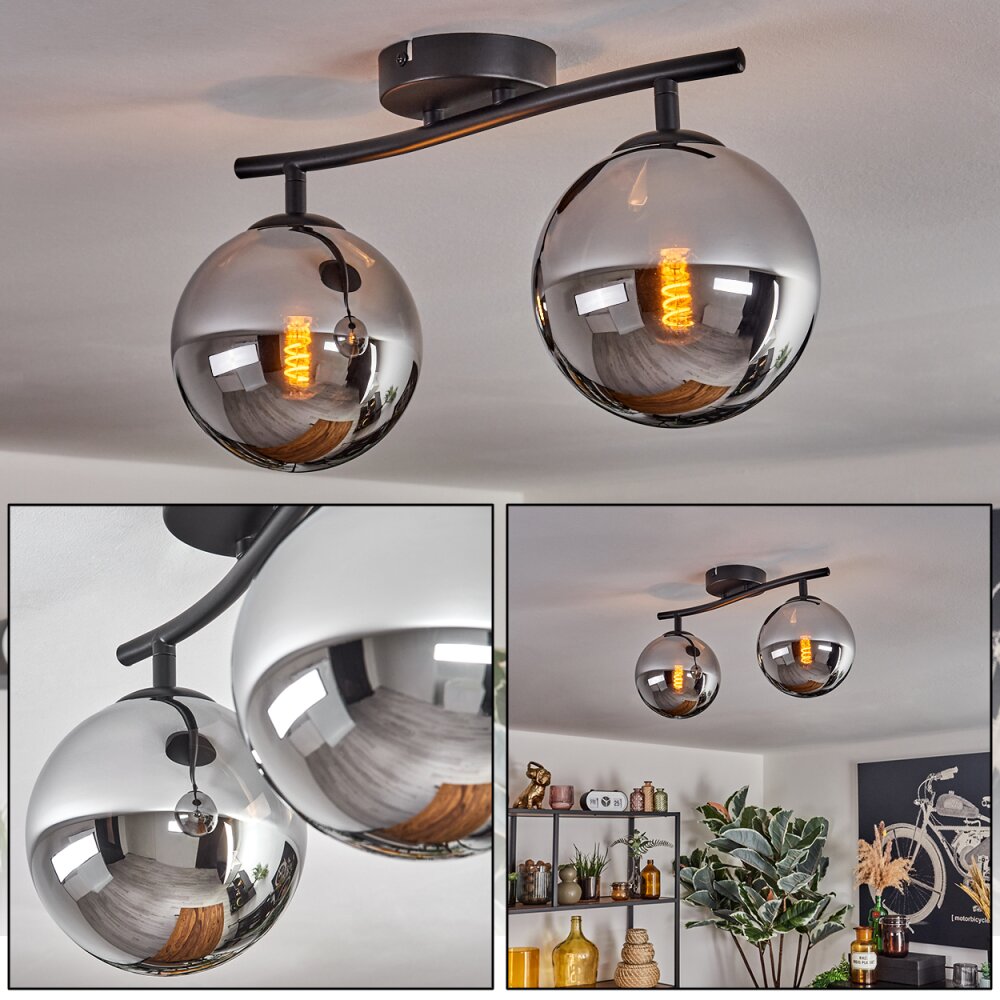 Gastor Plafoniera, Lampada a sfera Cromo, Grigio fumo, 2-Luci main product photo