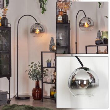 Koyoto Lampada a sfera, Lampada da terra, Lampade ad arco Cromo, Chiaro, Grigio fumo, 1-Luce