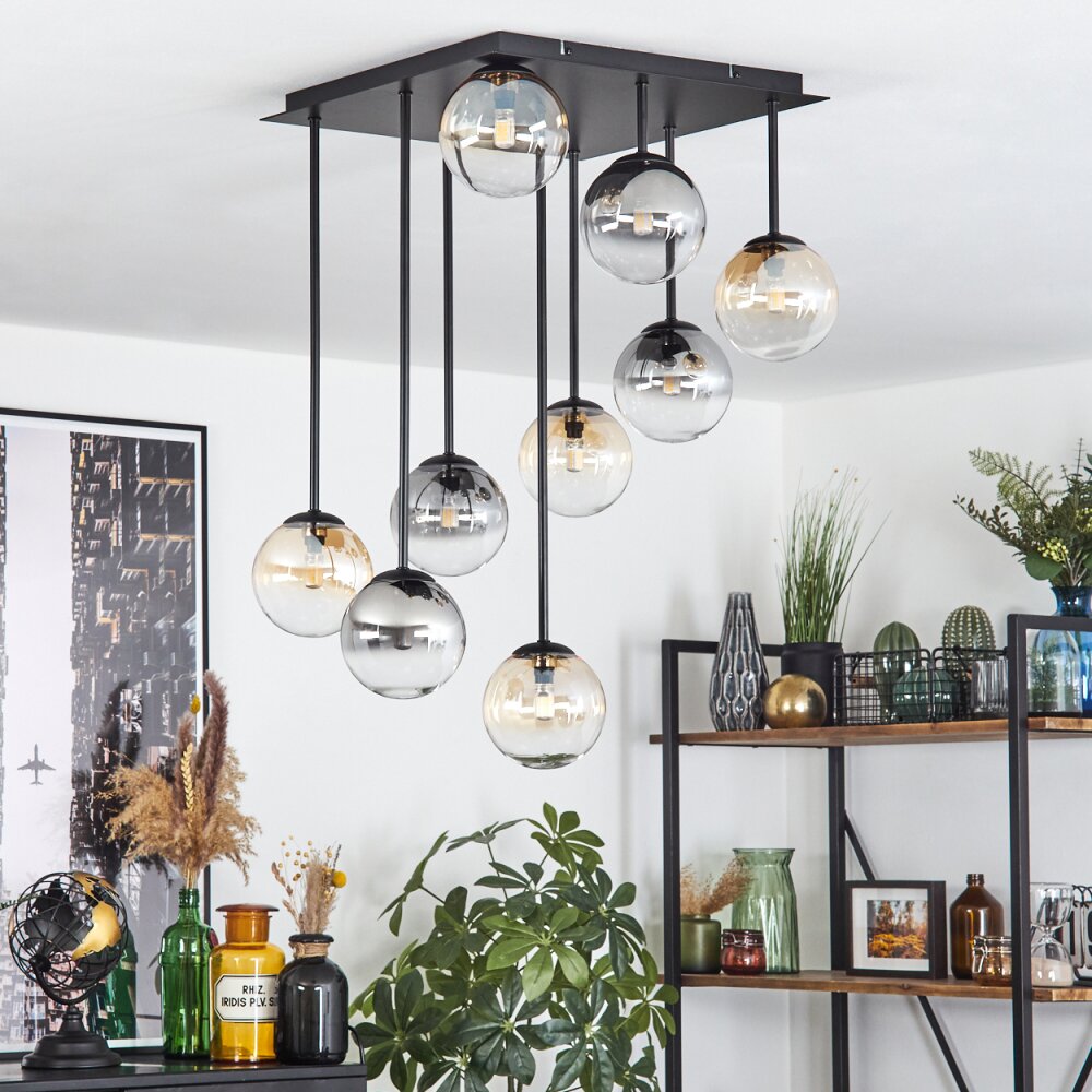 Chehalis Plafoniera, Lampada a sfera Ambrato, Chiaro, Grigio fumo, 9-Luci