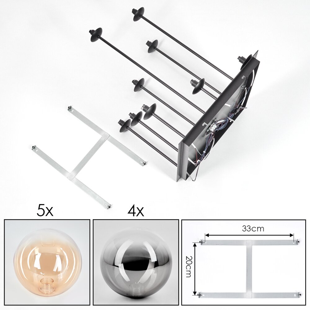 Chehalis Plafoniera, Lampada a sfera Ambrato, Chiaro, Grigio fumo, 9-Luci