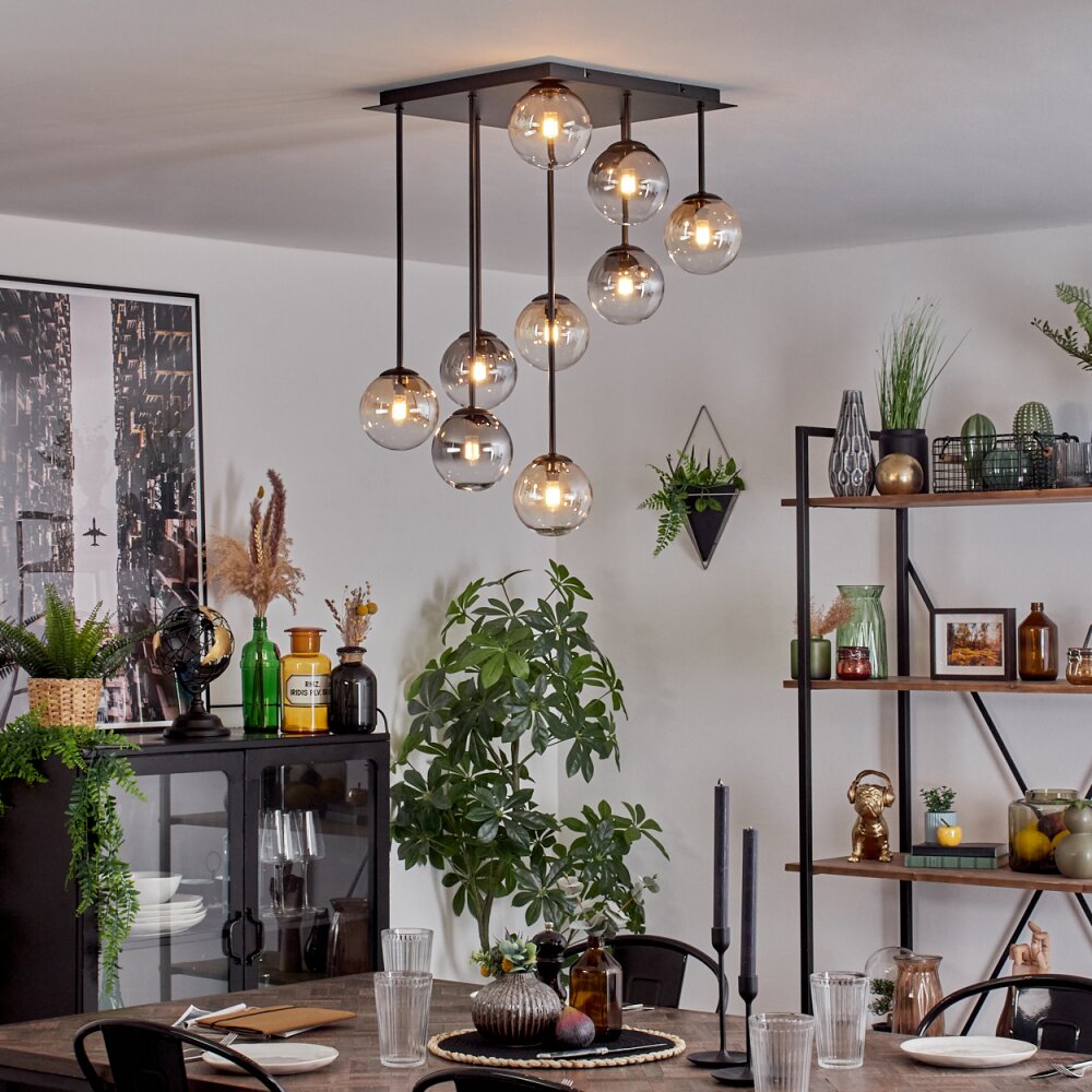 Chehalis Plafoniera, Lampada a sfera Ambrato, Chiaro, Grigio fumo, 9-Luci