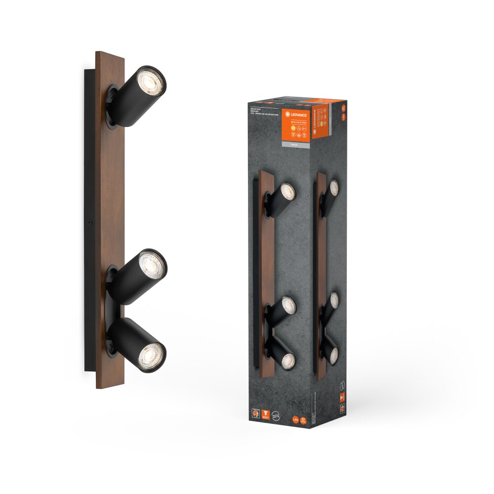 Illuminazione Ledvance Spot Plafoniera LED Aspetto del legno, Nero, 3-Luci main product photo