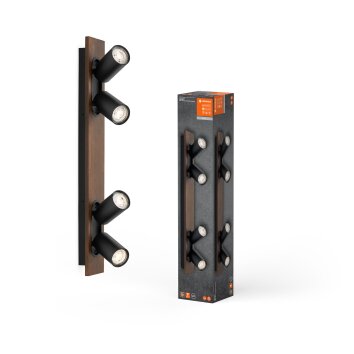 Illuminazione Ledvance Spot Plafoniera, Faretto da soffitto LED Aspetto del legno, Nero, 4-Luci