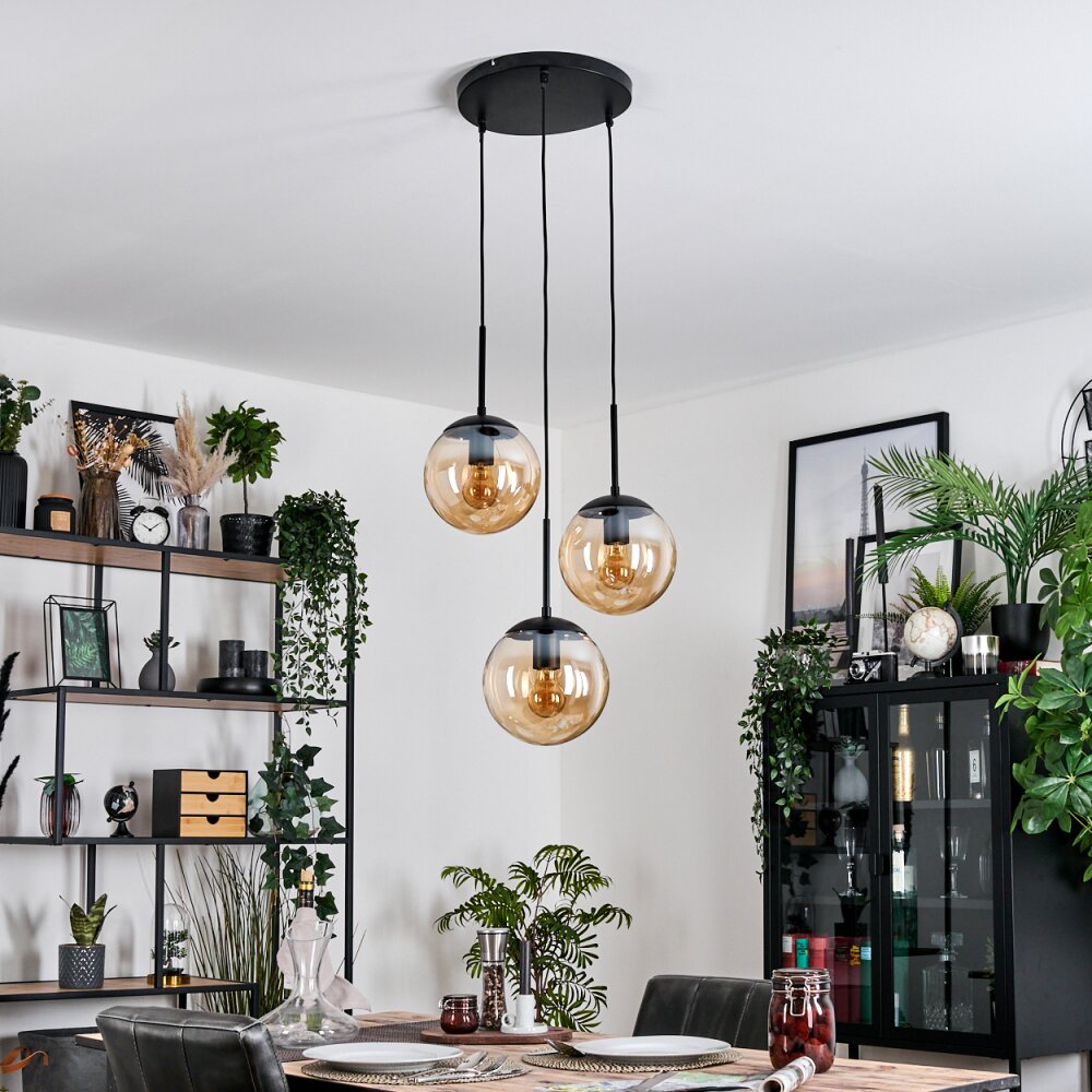 Gastor Lampadario a sospensione, Lampada a sfera 30 cm Ambrato, 3-Luci