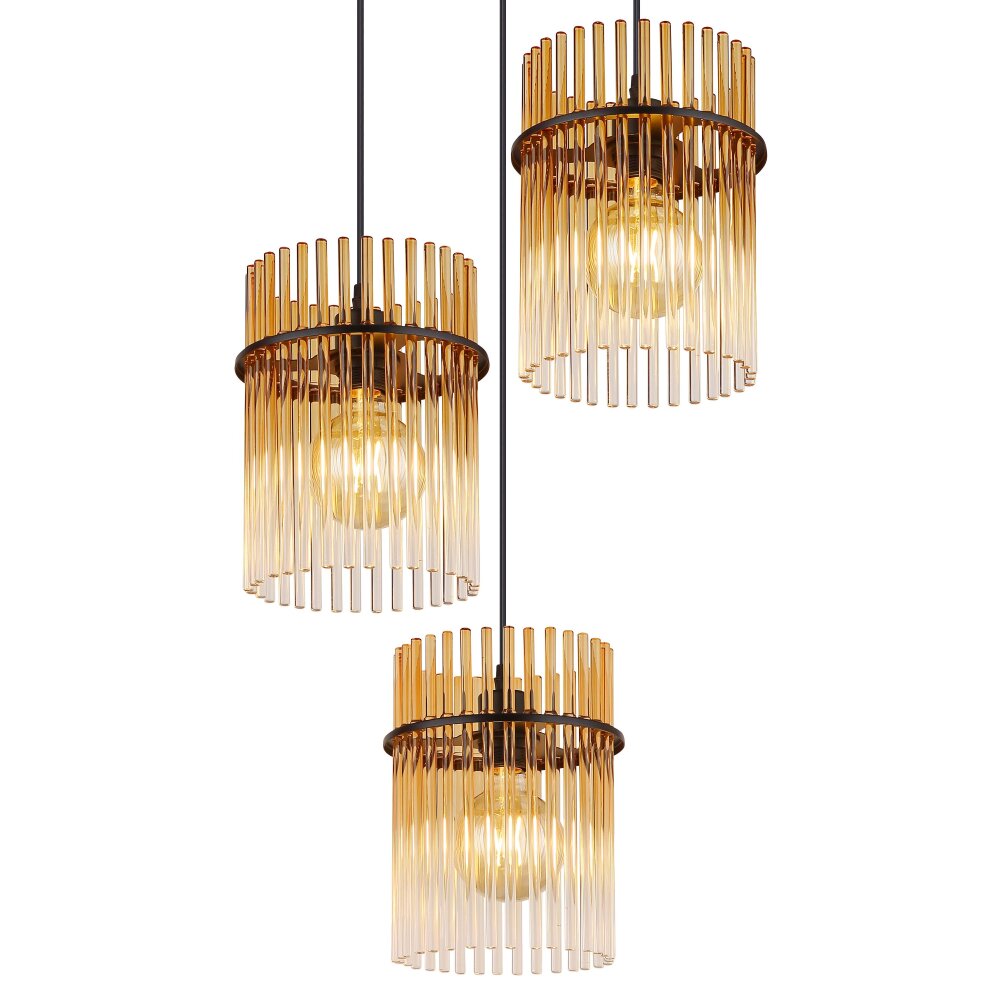 Illuminazione Globo Lighting Gorley Lampadario a sospensione Nero, 3-Luci
