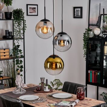 Gastor Lampadario a sospensione, Lampada a sfera Ambrato, Oro, Chiaro, Grigio fumo, 3-Luci