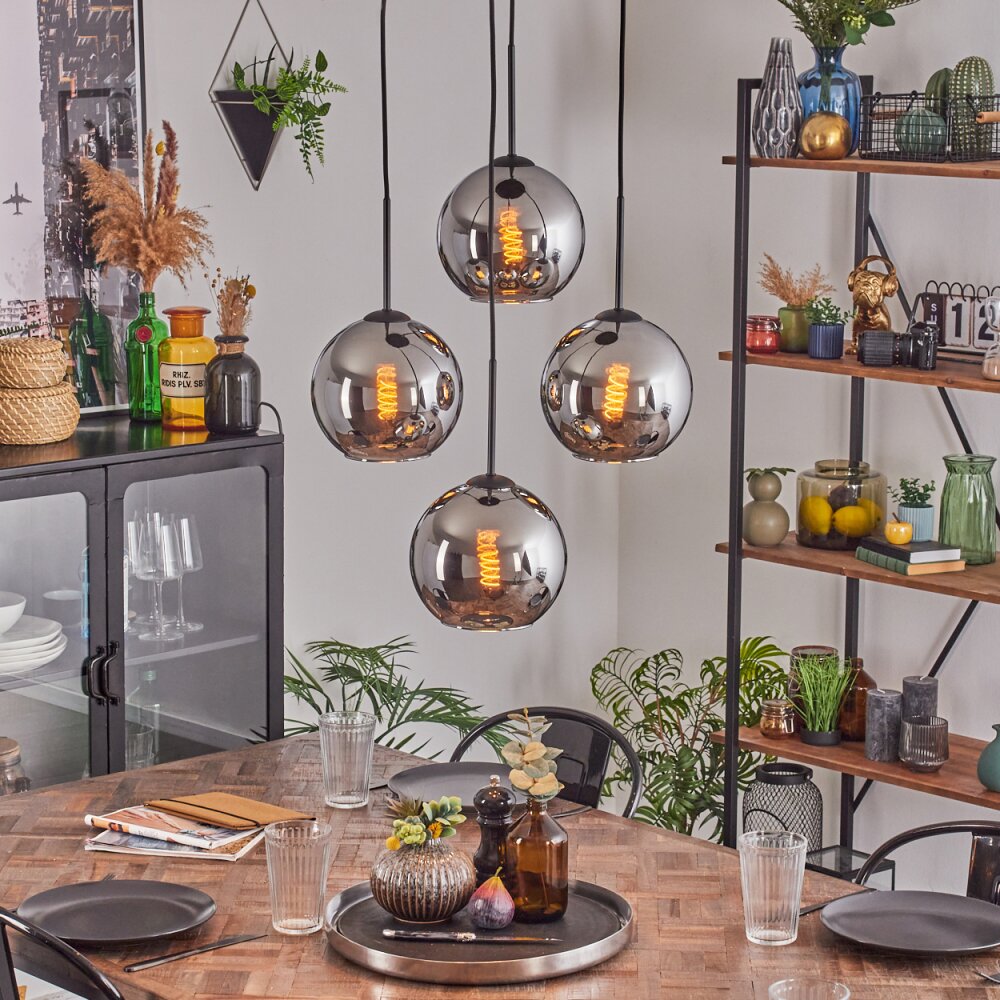Koyoto Lampadario a sospensione, Lampada a sfera Cromo, Grigio fumo, 4-Luci main product photo