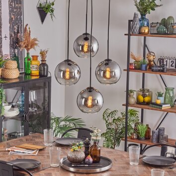 Koyoto Lampadario a sospensione, Lampada a sfera Chiaro, Grigio fumo, 4-Luci