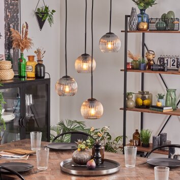 Koyoto Lampadario a sospensione, Lampada a sfera, Lampada a sospensione Ambrato, Chiaro, Grigio fumo, 4-Luci