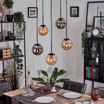 Gastor Lampadario a sospensione, Lampada a sfera, Lampada a sospensione Ambrato, Grigio fumo, 5-Luci