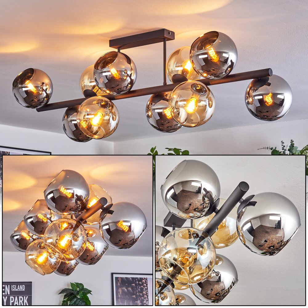 Koyoto Plafoniera, Lampada a sfera Ambrato, Cromo, Grigio fumo, 10-Luci main product photo