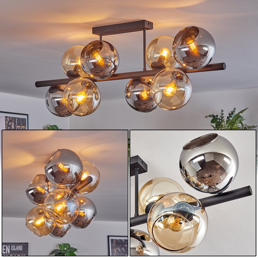 Koyoto Plafoniera, Lampada a sfera Ambrato, Cromo, Grigio fumo, 8-Luci main product photo