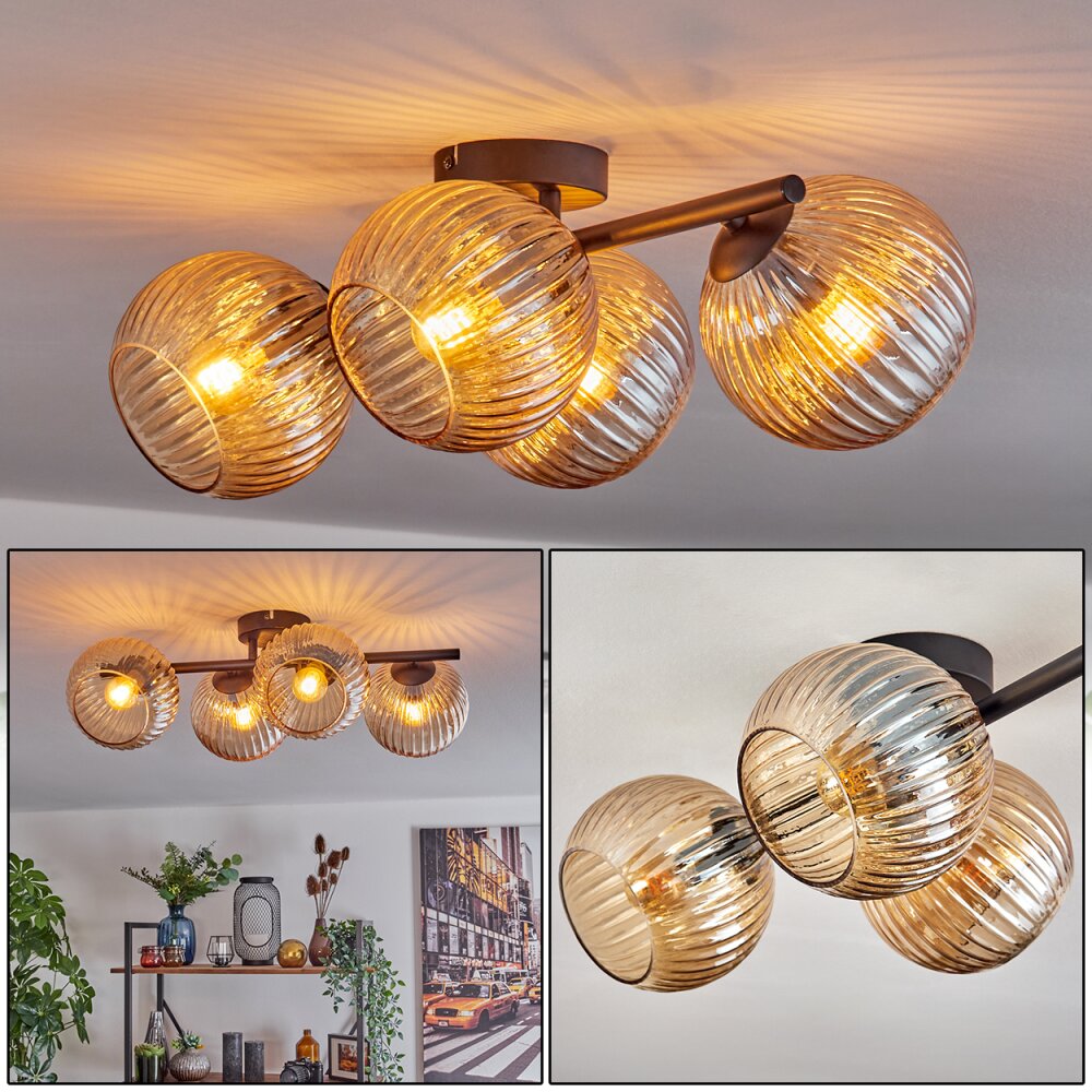 Koyoto Plafoniera, Lampada a sfera Ambrato, 4-Luci main product photo