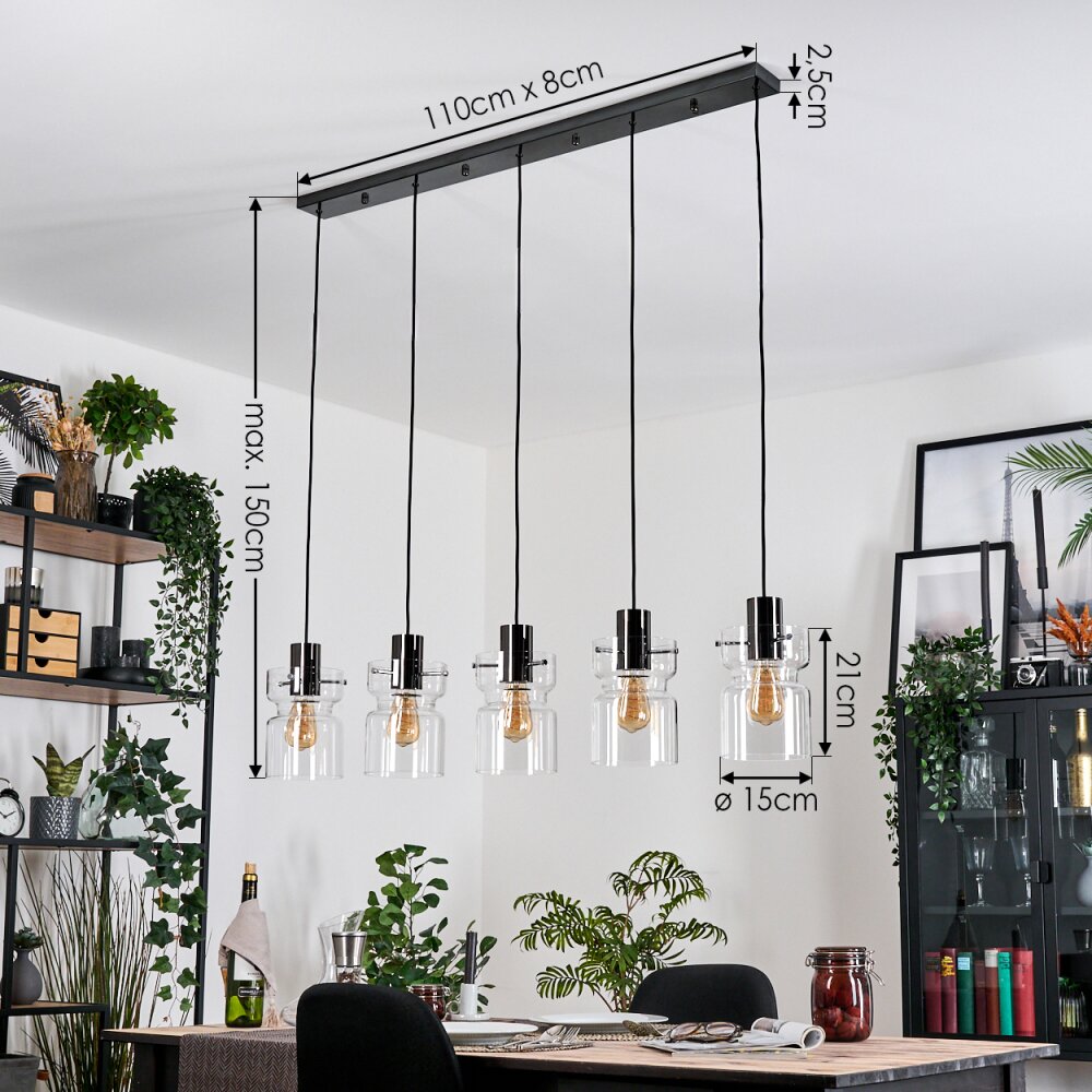 Hasvik Lampadario a sospensione, Lampada a sospensione Nero, 5-Luci