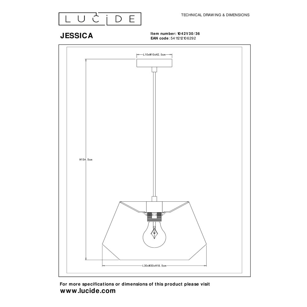 Illuminazione Lucide JESSICA Lampada a sospensione Nero, 1-Luce