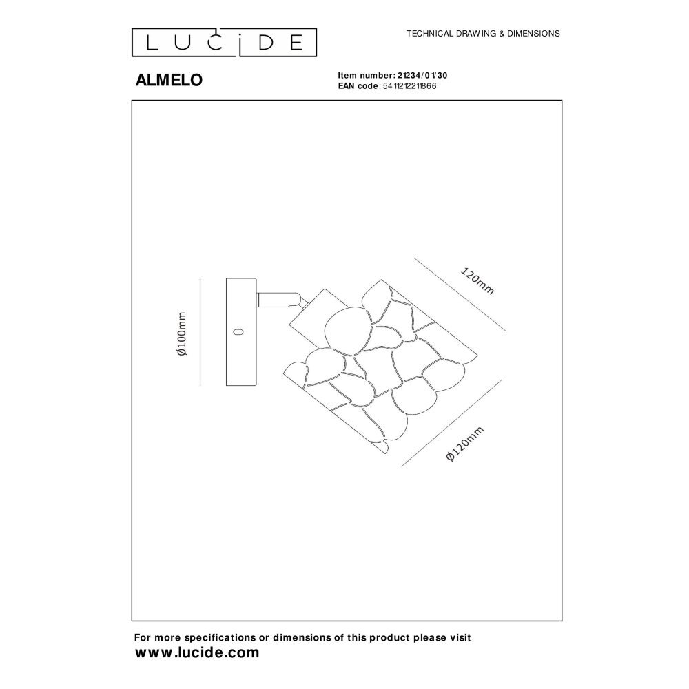 Illuminazione Lucide ALMELO Applique Nero, 1-Luce