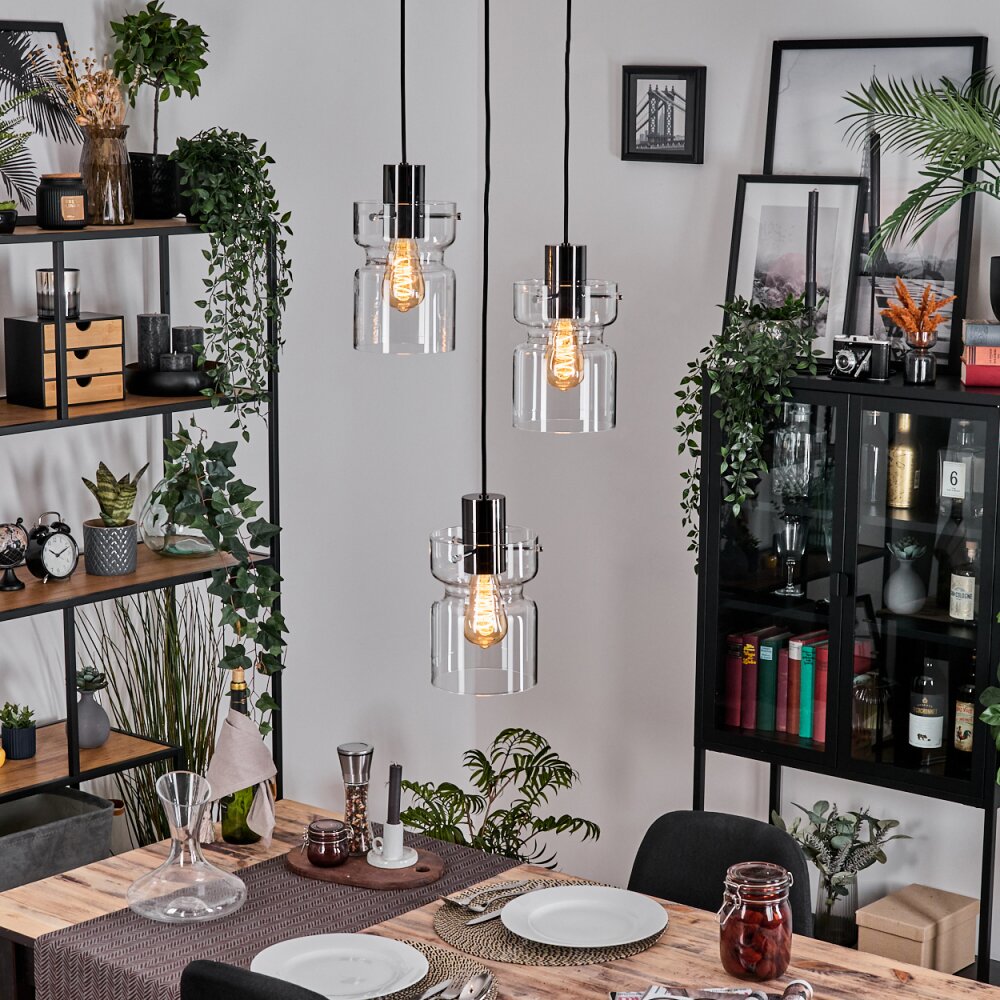 Hasvik Lampadario a sospensione, Lampada a sospensione Cromo, Nero, 3-Luci main product photo