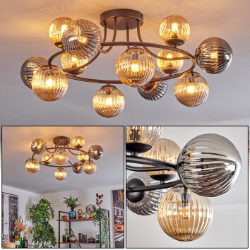 Chehalis Plafoniera, Lampada a sfera Ambrato, Grigio fumo, 12-Luci Chehalis Plafoniera, Lampada a sfera Ambrato, Grigio fumo, 12-Luci